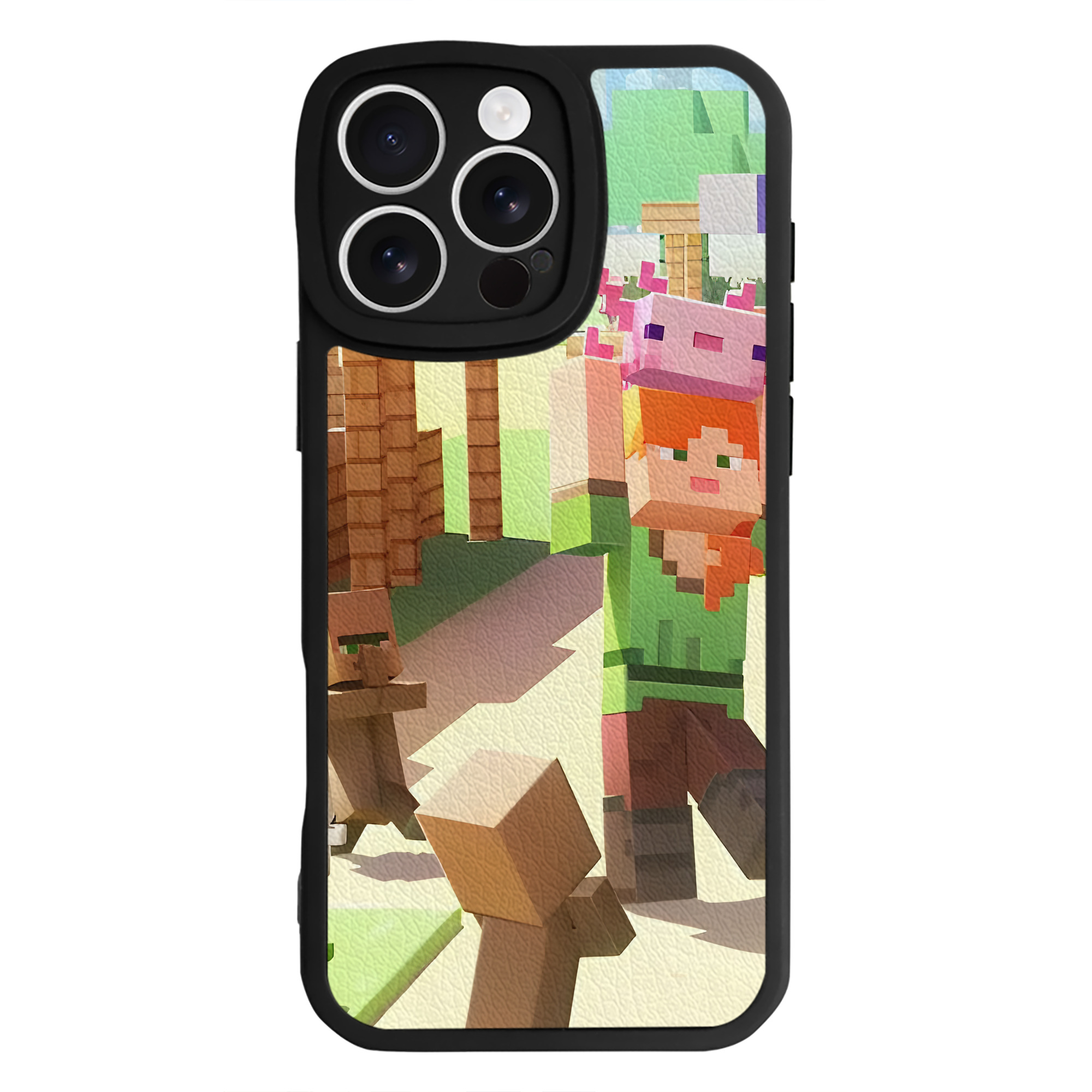 （画像用） マインクラフト ブロックの世界 Minecraft MC Block world 【iPhone 16シリーズ対応】シリコンスマホケース（レザー調） 材質：シリコン